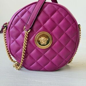 Versace La Medusa Purple Leather Round Crossbody Bag